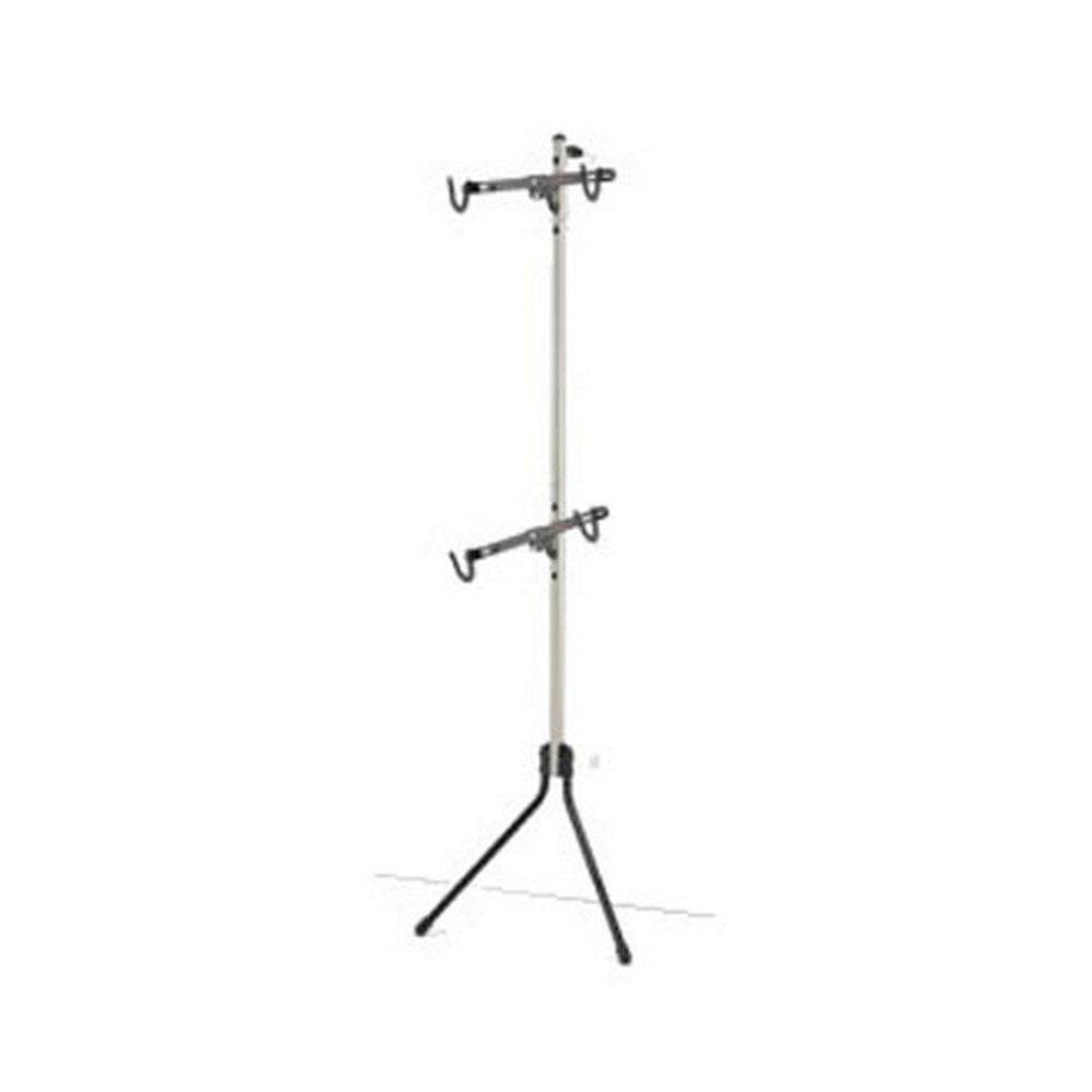 Minoura gravity bike display stand holding 1-2 bikes, wall-mounted space-saving bike storage accessory for cycling enthusiasts.