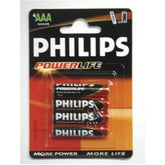 Pack of four Philips Power Alkaline LR03 AAA batteries providing reliable, long-lasting power for various electronic devices.