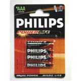 Philips Power Alkaline LR03 AAA batteries pack of 4, reliable long-lasting alkaline batteries for household devices.