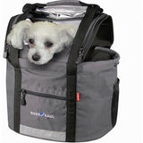 Rixen-Kaul Doggy Handlebar Bag 24L with leash, reflector, and detachable cover mounted on bicycle handlebars.