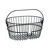 Rixen-Kaul 16L wire shopping basket with Klickfix handlebar adapter for bike accessories, shown mounted on a bicycle.
