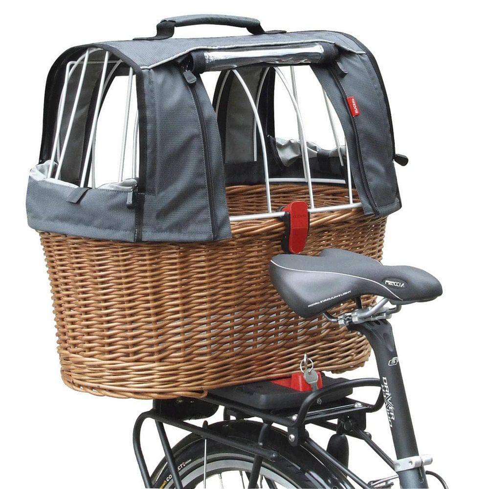 Rixen-Kaul Doggy Basket Plus 40L pet bike basket with wire lid and cushion for safe pet transport.