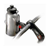 Rixen-Kaul KLICKfix bike bottle cage mount with quick release button and mini adapter, designed for secure bottle attachment.