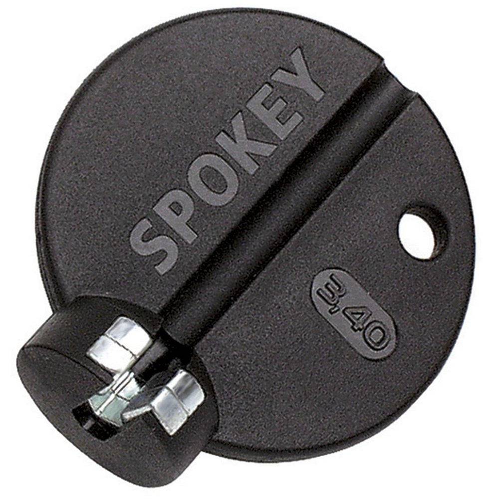 Rixen-Kaul Spokey Pro 3.40 black wheel tool, professional spoke nipple wrench for bicycle wheel maintenance, in workshop setting