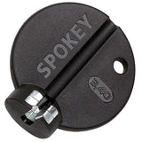 Rixen-Kaul Spokey Pro 3.40 black wheel tool, professional spoke nipple wrench for bicycle wheel maintenance, in workshop setting
