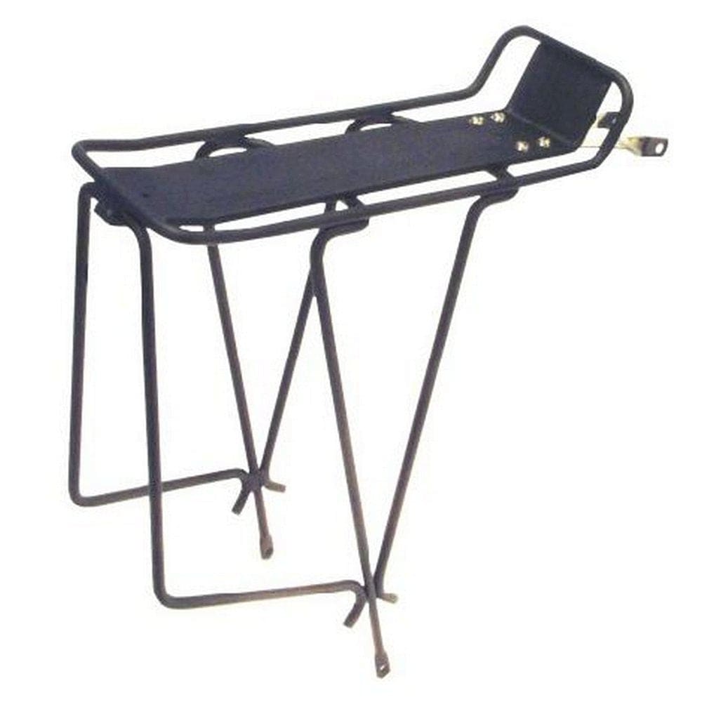 Tortec Tour rear bike rack with offset stay, mudguard, and reflector plate for touring and commuting bicycles.