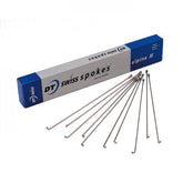 DT Swiss Alpine III silver triple-butted spokes, 13/15/14 gauge, 263mm length, shown in box for bicycle wheel components.