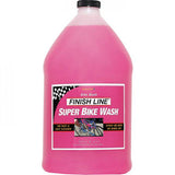 Finish Line Super Bike Wash eco-friendly bike cleaner with rust protection, shown in a workshop setting.