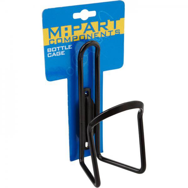 Black M Part alloy bike bottle cage, adjustable 6mm aluminium holder for secure hydration on bicycles.