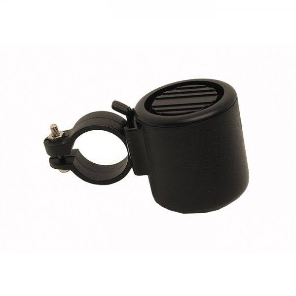 M Part Mini Megahorn electronic bike horn with CR2032 battery, water-resistant, easy to install accessory for bicycles.