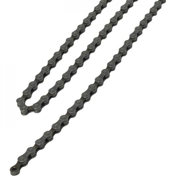 Shimano CN-HG40 6/7/8-speed bike chain with connecting link, 116 links, showing metal links and chain details.