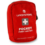 Lifesystems pocket first aid kit with waterproof zip and belt loop attachment, compact medical supplies in a durable case.