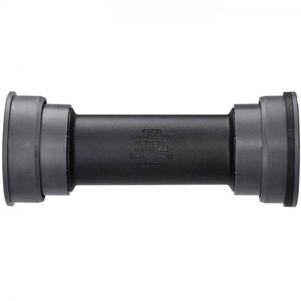 Shimano SM-BB71 MTB press fit bottom bracket for 104.5/107mm shells, durable bicycle components, installed in a mountain bike frame.