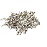 Box of 100 silver DT Swiss 2 x 14 mm brass spoke nipples for 2 mm spokes, bicycle wheel components.