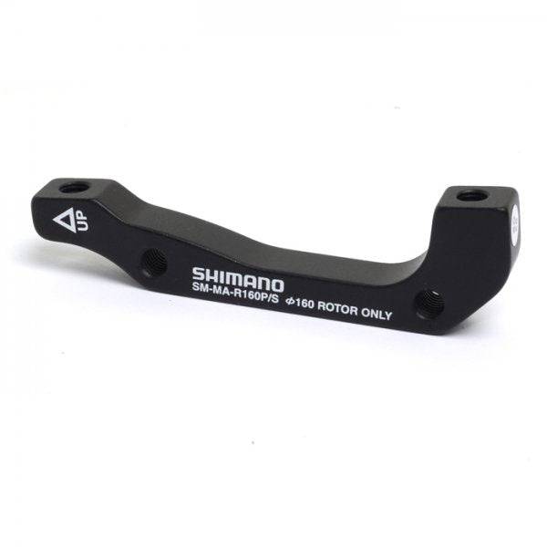 Shimano disc brake adapter for post mount calipers on IS frames, compatible with 160mm rotors, bike brake components.