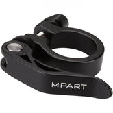 Black M Part quick release seat clamp for 28.6 mm bike seats, easy tool-free adjustment for secure fitting.