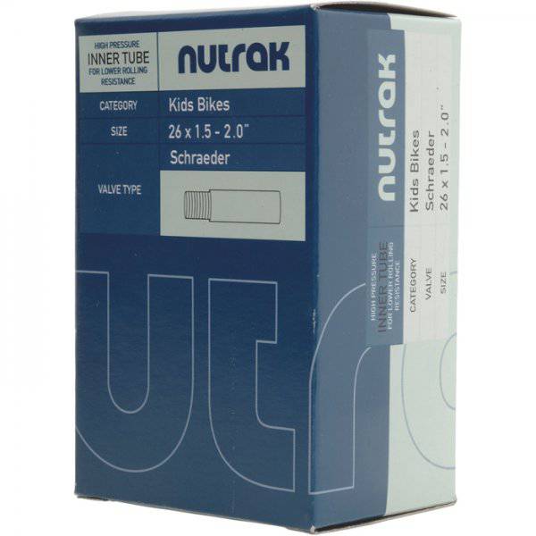 Nutrak 26-inch Schrader valve inner tube for 26-inch tires, designed for bicycle replacement and repair.