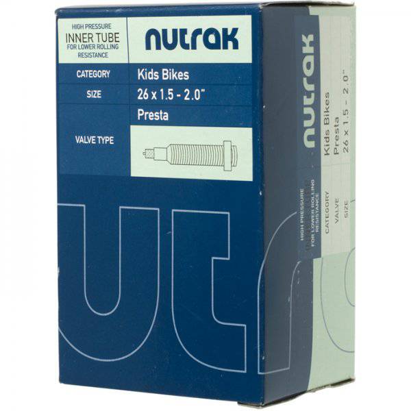 Nutrak 26-inch Presta valve inner tube made of durable butyl rubber, designed for 26-inch bike tires.