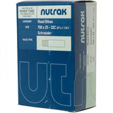 Nutrak road bike inner tube with Schrader valve, 700 x 25-32C (27 x 1-1/4) size, for bicycle wheel replacement.