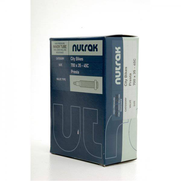 Nutrak 700 x 35-45C Presta valve inner tube for road bikes made of durable butyl rubber, components for bike maintenance.