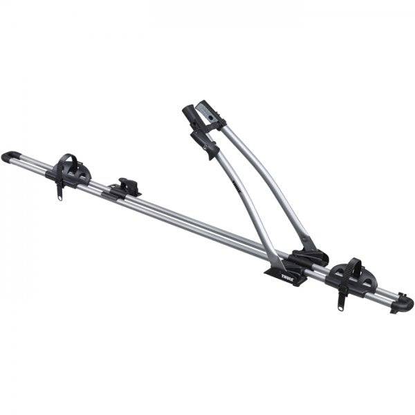 Thule 532 Freeride locking upright roof bike carrier with secure straps and locking mechanism for safe bike transport.