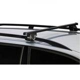 Thule Smart Rack 118cm car roof rack with mounts and spares for roof rails, shown installed on vehicle roof.