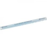 DT Swiss Proline Spoke Ruler used in workshop for precise measurement of spoke length and diameter in bicycle wheel building.