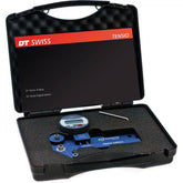 DT Swiss Proline Digital Tensiometer in blue for accurate spoke tension measurement, used in workshop settings.