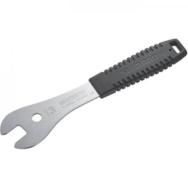 Shimano Workshop Cone Spanner TL-HS33 13mm for bike repair, durable tool used in bicycle maintenance and wheel adjustments.