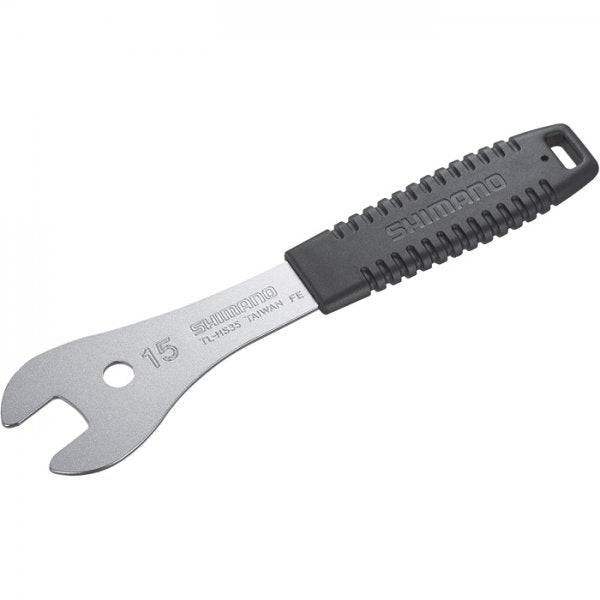 Shimano TL-HS35 15mm cone spanner for bike wheel maintenance, durable workshop tool for Shimano bicycles.