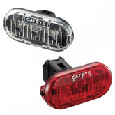 CatEye Omni 3 front and rear LED bike light set in black, designed for visibility and safety during cycling.