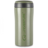 Lifeventure 300ml matte khaki thermal mug with vacuum insulation and leak-proof design, designed for hot and cold beverages.