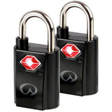Lifeventure TSA mini padlocks 2-pack for travel luggage security, small durable travel accessories with key and combination options.