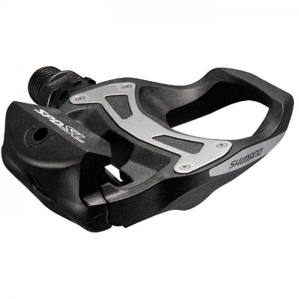 Shimano PD-R550 SPD-SL road bike pedals with resin composite body and included SM-SH11 cleats.