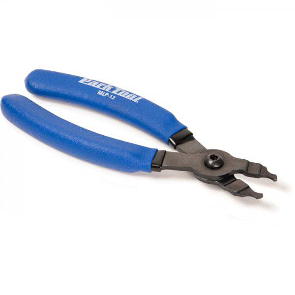 Park Tool MLP-1.2 Master Link Pliers for bicycle chain maintenance, workshop tool made in the USA, shown in use.
