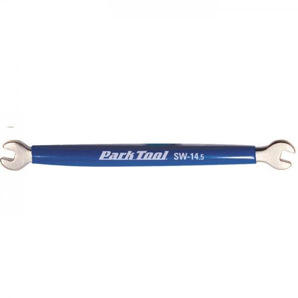 Park Tool SW-14.5 spoke wrench for Shimano wheel systems, with 4.3mm and 3.75mm tools for bike wheel adjustments.