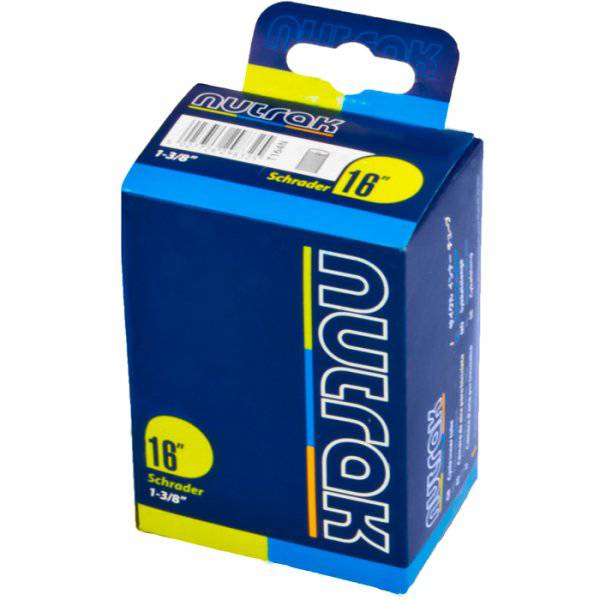 Nutrak bike inner tube with Schrader valve, 16 x 1 3/8 inches, for bicycle wheels, durable and easy to install.