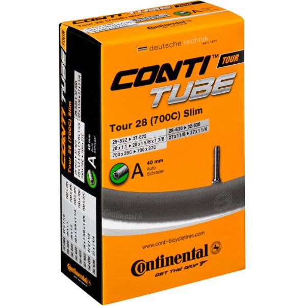 Continental 26-inch bike tube with Presta valve, durable butyl material, suitable for 1.10-1.30 tire sizes, bike component.