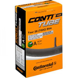Continental 26-inch bike tube with Presta valve, durable butyl material, suitable for 1.10-1.30 tire sizes, bike component.