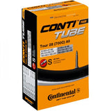 Black Continental Tour Tube inner tube with 700x32-47C size and 40mm Schrader valve for bike tires.