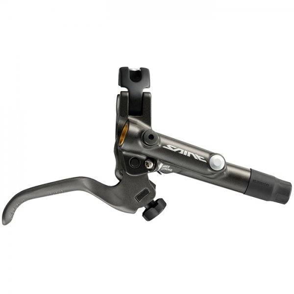 Shimano Saint BL-M820 hydraulic disc brake lever compatible with I-Spec B, mounted on a mountain bike handlebar.