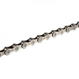 Shimano CN-HG95 Sil-Tec 10-speed MTB chain with 116 links, showing the durable directional HG-X design and silver finish.