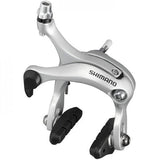 Shimano Tiagra R451 57mm road bike caliper brakes with Super SLR dual pivot mechanism, shown on a bicycle wheel.