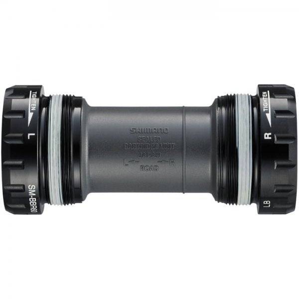 Shimano Ultegra BB-R60 bottom bracket for road bikes, featuring HollowTech II technology, installed in a bicycle crankset.