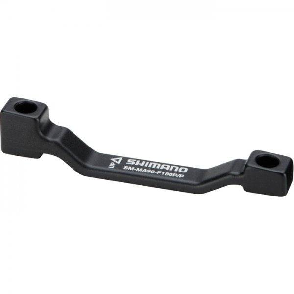 Shimano M985 disc brake adapter for 180mm rotors, post mount, shown with mounting hardware and detailed components.