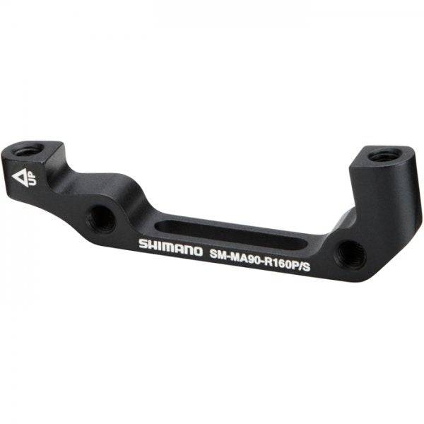 Shimano M985 disc brake adapter for 180mm rotors, post mount, bicycle component, used for mounting Shimano disc brakes.