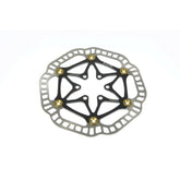 Aztec 180mm semi-floating bike disc brake rotor showing detailed vented design for high-performance cycling components.