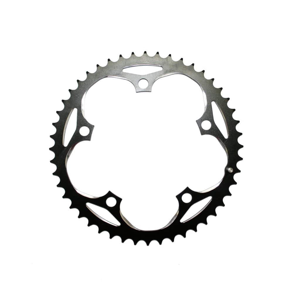 Sram 48T spare chain ring for road and track bikes, 130mm BCD, 5-bolt black aluminum component, suitable for road and track bikes.