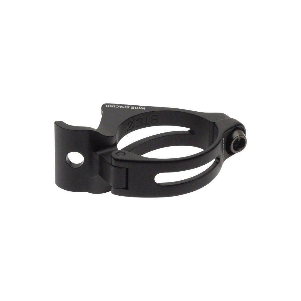 Sram braze-on adaptor for 31.8mm handlebars with 47.5 chainline and chainspotter stop, cycling component accessory.