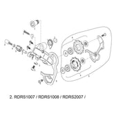 Sram rear derailleur cable anchor and limit screw spare for Rival series, close-up of metal components for bike shifting.